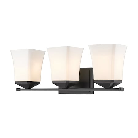 Darcy 3 Light Vanity, Matte Black & Etched Opal